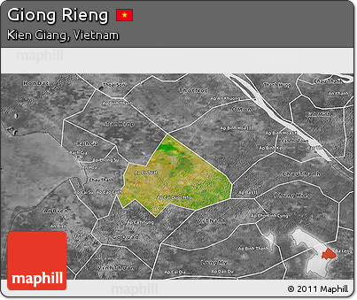 Satellite 3D Map of Giong Rieng, desaturated