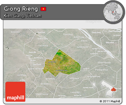Satellite 3D Map of Giong Rieng, lighten, semi-desaturated