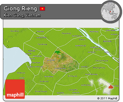 Satellite 3D Map of Giong Rieng, physical outside