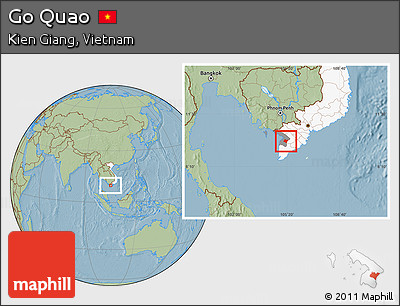 Savanna Style Location Map of Go Quao, highlighted country, highlighted parent region, hill shading