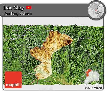 Physical 3D Map of Dac Glay, satellite outside