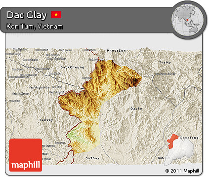 Physical 3D Map of Dac Glay, shaded relief outside