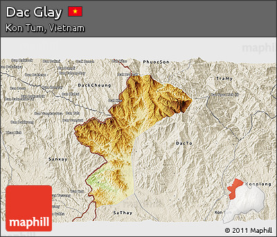 Physical 3D Map of Dac Glay, shaded relief outside