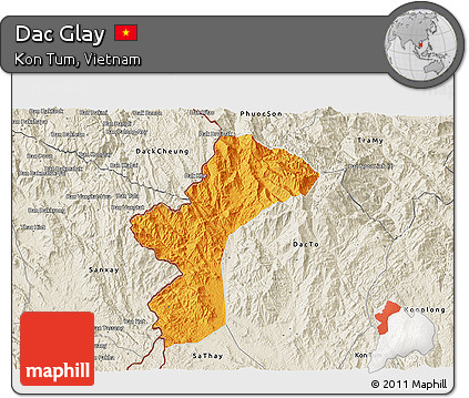 Political 3D Map of Dac Glay, shaded relief outside