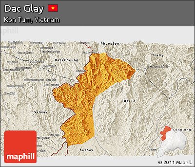 Political 3D Map of Dac Glay, shaded relief outside
