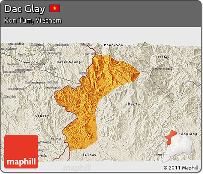 Political 3D Map of Dac Glay, shaded relief outside