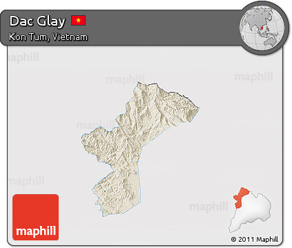 Shaded Relief 3D Map of Dac Glay, single color outside