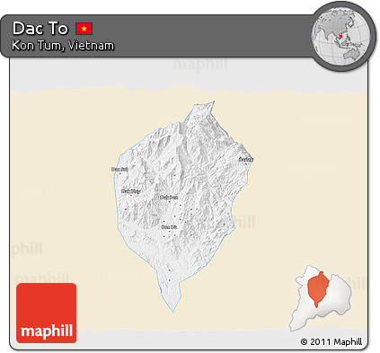 Classic Style 3D Map of Dac To, single color outside