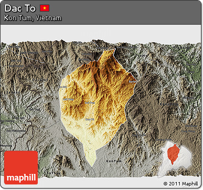 Physical 3D Map of Dac To, darken, semi-desaturated
