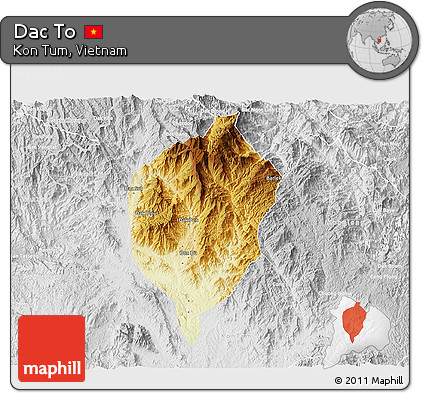 Physical 3D Map of Dac To, lighten, desaturated