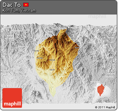 Physical 3D Map of Dac To, lighten, desaturated