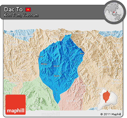 Political 3D Map of Dac To, lighten
