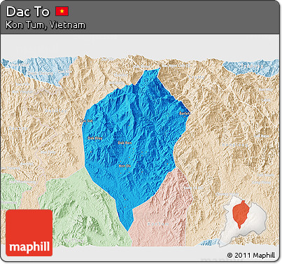 Political 3D Map of Dac To, lighten