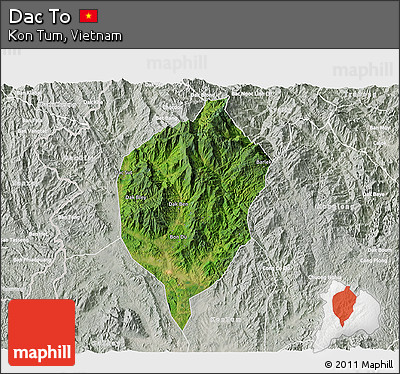 Satellite 3D Map of Dac To, lighten, semi-desaturated