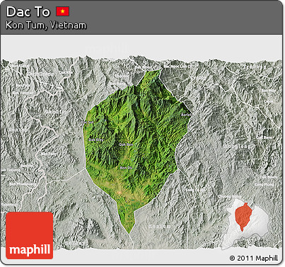 Satellite 3D Map of Dac To, lighten, semi-desaturated
