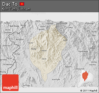 Shaded Relief 3D Map of Dac To, desaturated