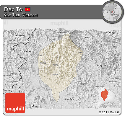 Shaded Relief 3D Map of Dac To, desaturated