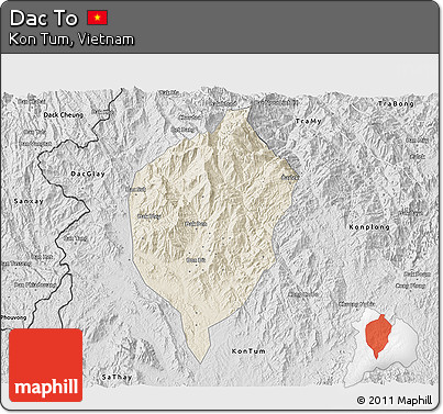 Shaded Relief 3D Map of Dac To, desaturated