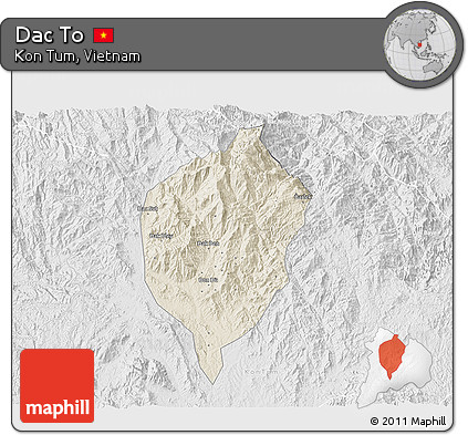 Shaded Relief 3D Map of Dac To, lighten, desaturated
