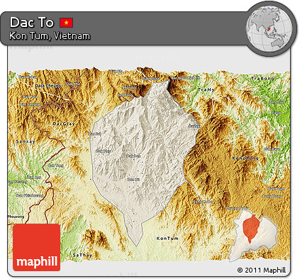 Shaded Relief 3D Map of Dac To, physical outside