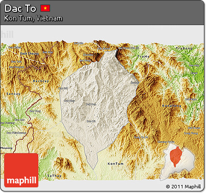 Shaded Relief 3D Map of Dac To, physical outside