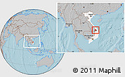 Gray Location Map of Dac To, highlighted country, highlighted parent region, within the entire country, hill shading