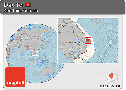 Gray Location Map of Dac To, highlighted country, highlighted parent region, hill shading