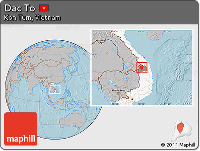 Gray Location Map of Dac To, highlighted country, highlighted parent region, hill shading