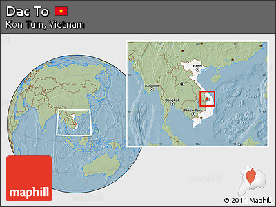 Savanna Style Location Map of Dac To, highlighted country, highlighted parent region, within the entire country, hill shading