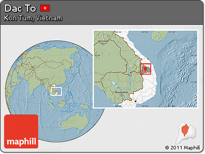 Savanna Style Location Map of Dac To, highlighted country, highlighted parent region, hill shading