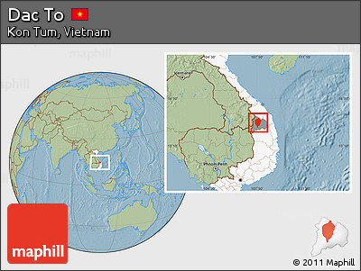 Savanna Style Location Map of Dac To, highlighted country, highlighted parent region, hill shading