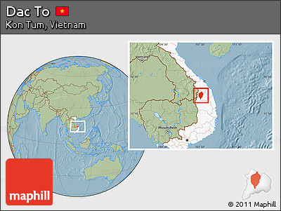 Savanna Style Location Map of Dac To, highlighted country, hill shading