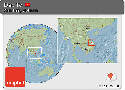 Savanna Style Location Map of Dac To, highlighted parent region, within the entire country, hill shading