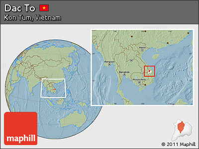 Savanna Style Location Map of Dac To, highlighted parent region, within the entire country, hill shading