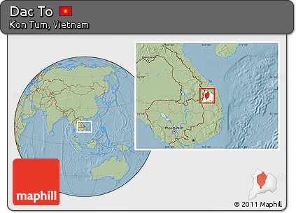 Savanna Style Location Map of Dac To, highlighted parent region, hill shading