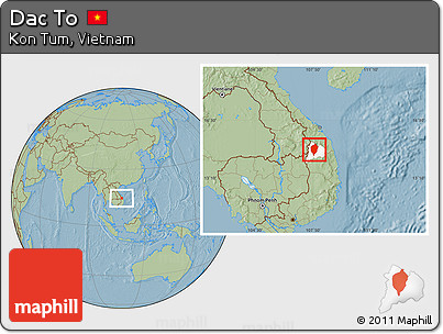 Savanna Style Location Map of Dac To, highlighted parent region, hill shading