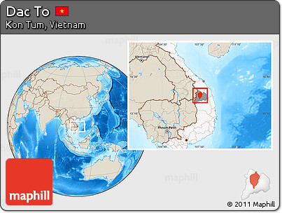 Shaded Relief Location Map of Dac To, highlighted country, highlighted parent region