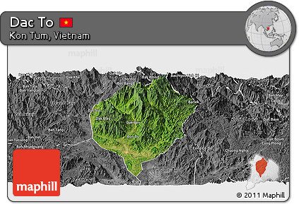 Satellite Panoramic Map of Dac To, desaturated
