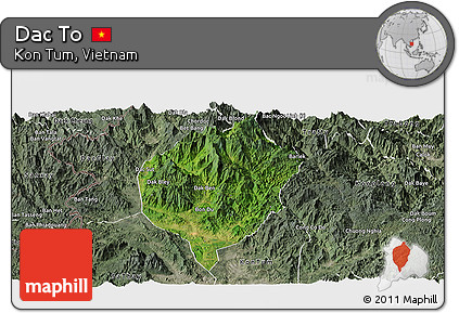 Satellite Panoramic Map of Dac To, semi-desaturated
