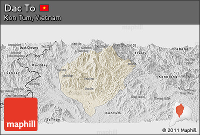 Shaded Relief Panoramic Map of Dac To, desaturated