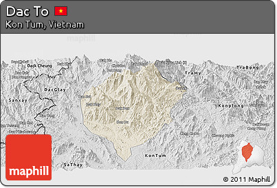 Shaded Relief Panoramic Map of Dac To, desaturated