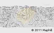Shaded Relief Panoramic Map of Dac To, desaturated