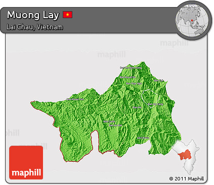 Political 3D Map of Muong Lay, cropped outside