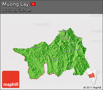 Political 3D Map of Muong Lay, cropped outside