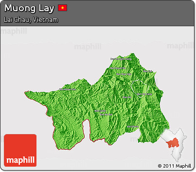Political 3D Map of Muong Lay, cropped outside