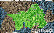 Political 3D Map of Muong Lay, darken, semi-desaturated