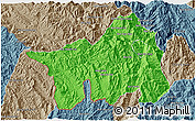 Political 3D Map of Muong Lay, semi-desaturated