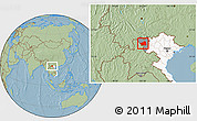 Savanna Style Location Map of Muong Lay, highlighted country, highlighted parent region, hill shading