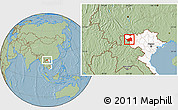 Savanna Style Location Map of Muong Lay, highlighted country, hill shading