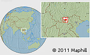 Savanna Style Location Map of Muong Lay, highlighted parent region, hill shading